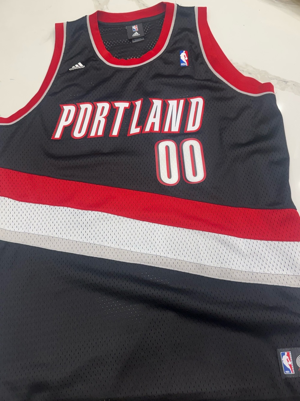 adidas Portland Trailblazers #00 Kevin Duckworth Black and Red Jersey
